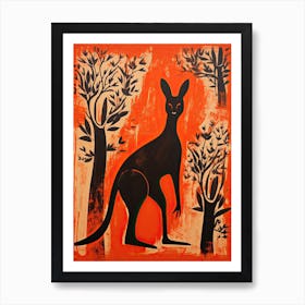 Kangaroo, Woodblock Animal Drawing 1 Art Print