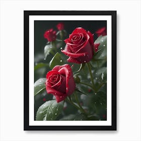 Red Roses At Rainy With Water Droplets Vertical Composition 28 Art Print
