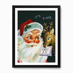 Christmas Seasons, Santa And A Deer Art Print