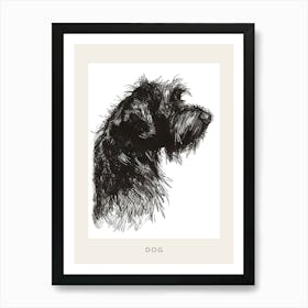 Long Hair Furry Dog Line Sketch 2 Poster Art Print