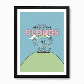 Head In The Clouds Retro Cartoon Art Art Print