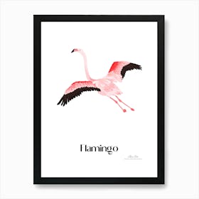 Flamingo. Long, thin legs. Pink or bright red color. Black feathers on the tips of its wings.6 Art Print