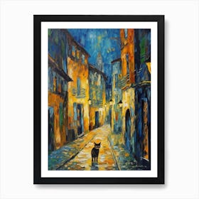 Painting Of Paris With A Cat In The Style Of Expressionism 1 Art Print