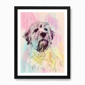 Wirehaired Pointing Griffon Dog Pastel Line Watercolour Illustration 5 Art Print