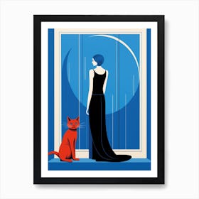 Cat And Woman In The Window Art Print