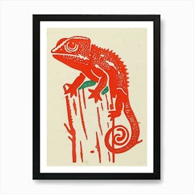 Red Senegal Chameleon Block 3 Art Print