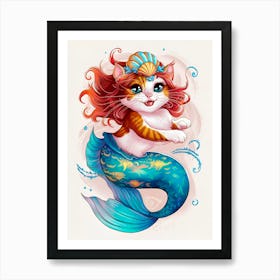 Mermaid Cat 5 Art Print