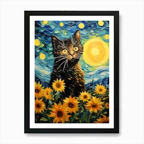 Cat Sunflowers Wall Art 3 Art Print