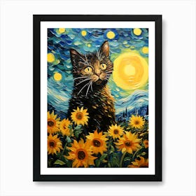 Cat Sunflowers Wall Art 3 Poster