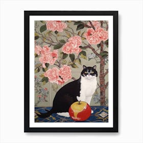 Camellia With A Cat 1 William Morris Style Art Print