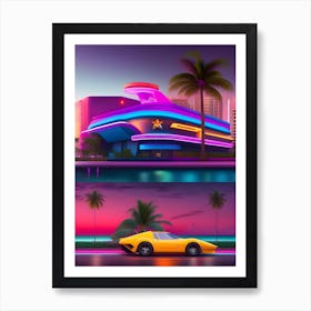 Neon Car In The Night Art Print