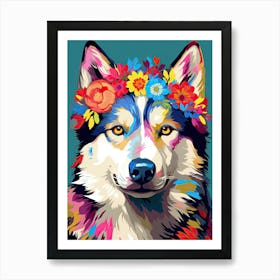 Siberian Husky Portrait With A Flower Crown, Matisse Painting Style 3 Art Print