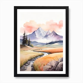 Tranquil Mountains In Minimalist Watercolor Vertical Composition 13 Art Print