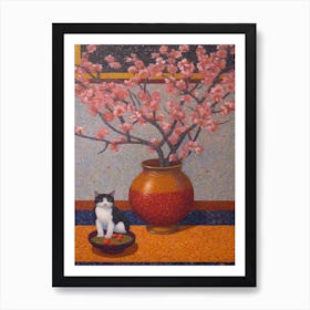 Magnolia With A Cat 4 Pointillism Style Art Print