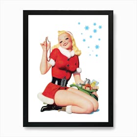 Sexy Pin Up Blond In Santa Claus Suit Showing Her Necklace Art Print