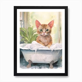 Devon Rex Cat In Bathtub Botanical Bathroom 1 Art Print