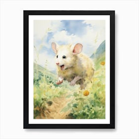 Light Watercolor Painting Of A Possum Running In Field 3 Art Print