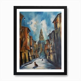 Painting Of London With A Cat In The Style Of Surrealism, Dali Style 3 Art Print