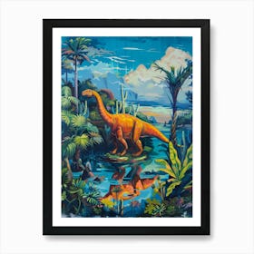 Dinosaur In A Paradise Landscape Painting 2 Art Print