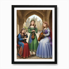 Three Ladies Playing Music Art Print