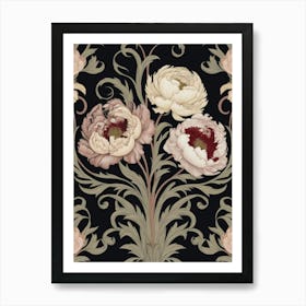 Peonies On Black Background Art Print