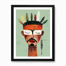 Indian Man With Feathers Art Print