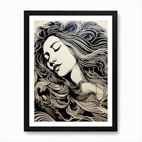 Hair In The Wind Face Portrait 4 Art Print