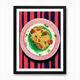 A Plate Of Meatball SpaghettiTop View Food Illustration 4 Art Print