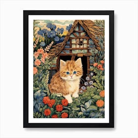 Cute Cats With A Medieval Cottage In The Background 4 Art Print