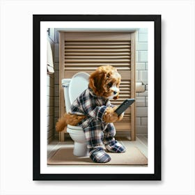 Cavapoo In Pjs In Bathroom Art Print