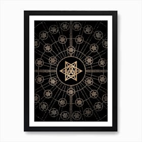 Geometric Glyph Radial Array in Glitter Gold on Black n.0367 Art Print
