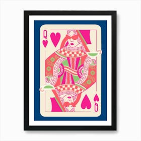 Queen Of Hearts Playing Card Maximalist Blue Print Lucky You Dopamine Decor Art Print