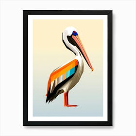 Colourful Geometric Bird Brown Pelican 1 Art Print