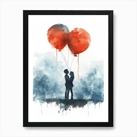 Watercolor Couple With Balloons Art Print