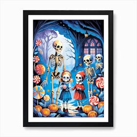 Cute Halloween Skeleton Family Painting (37) Art Print