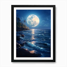 Full Moon Over The Ocean 4 Art Print