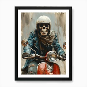 Skeleton On A Moped Art Print