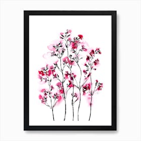 Watercolor Pink Spring Flowers On White Background Art Print
