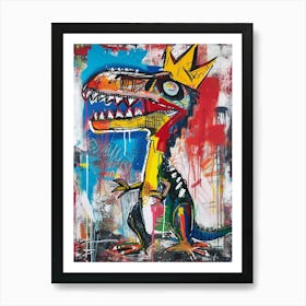 Paint Drip Dinosaur With A Crown 3 Art Print