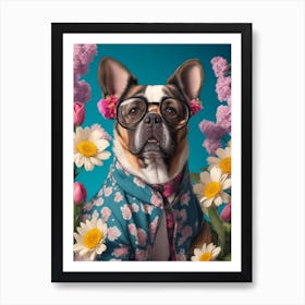 Funny Dog Bulldog Wearing Jackets And Glasses Cool Art Print