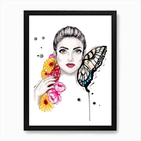 Butterfly With A Woman_ Art by Ana Filipa Art Print