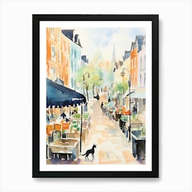 Food Market With Cats In Amsterdam 3 Watercolour Art Print