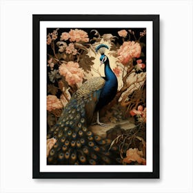 Dark And Moody Botanical Peacock 1 Art Print