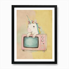 Pastel Unicorn & A Tv 3 Art Print