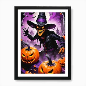 Halloween Witch With Pumpkins Art Print