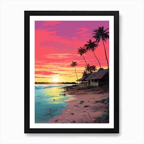 An Illustration In Pink Tones Of  Gili Trawangan Beach Indonesia 2 Art Print