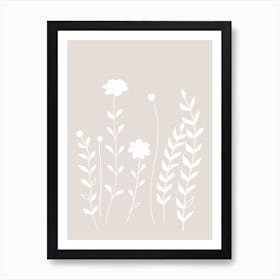 Skandi Flowers And Leaves 2 Beige Art Print