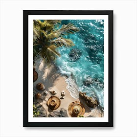 Beach Scene With Palm Trees Art Print