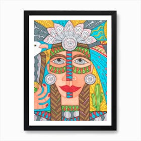 Native American Girl With Bald Eagle Art Print