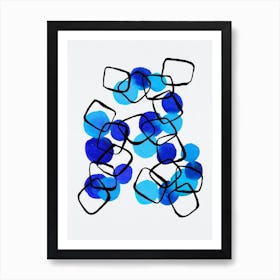 Blue Shapes Chain Squares Abstract Art Print